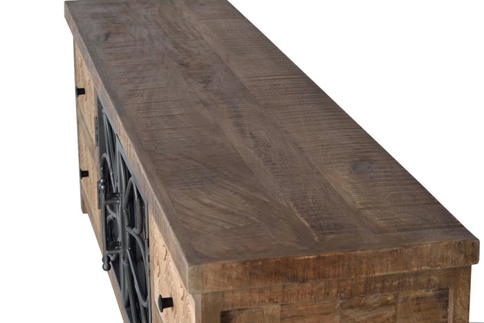 GINER Y COLOMER Meuble TV en bois de manguier et métal marron vieilli